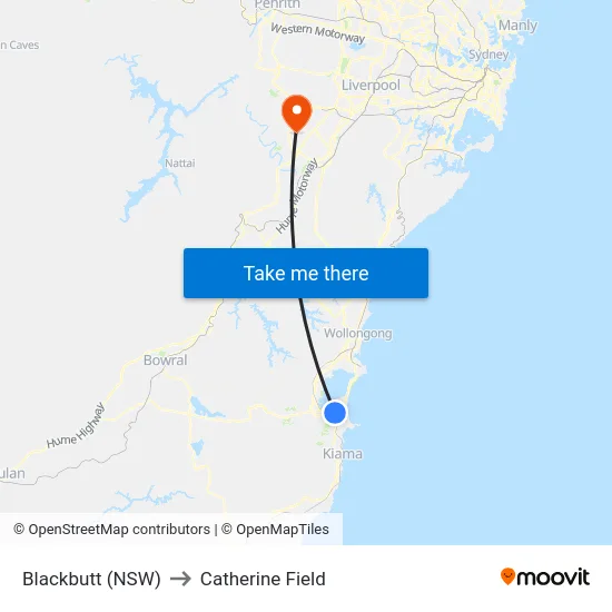 Blackbutt (NSW) to Catherine Field map