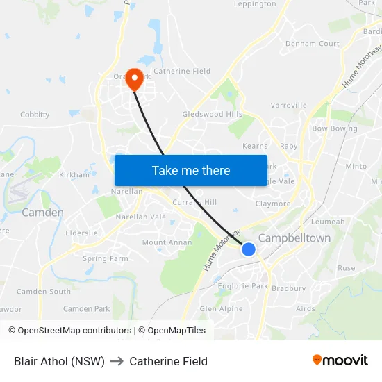 Blair Athol (NSW) to Catherine Field map