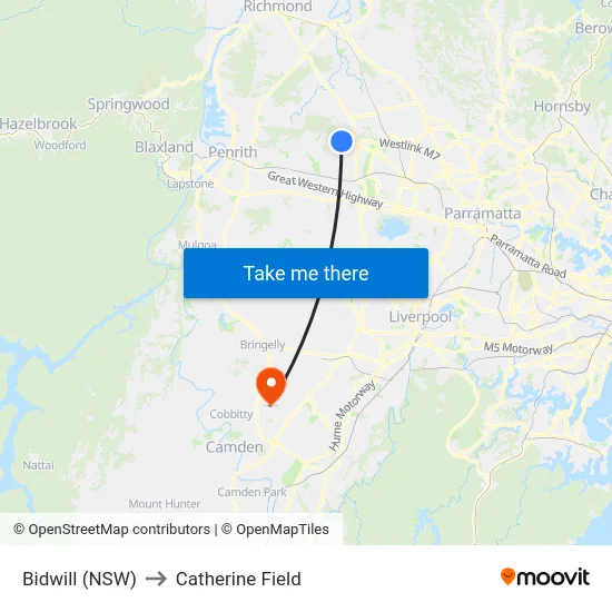 Bidwill (NSW) to Catherine Field map