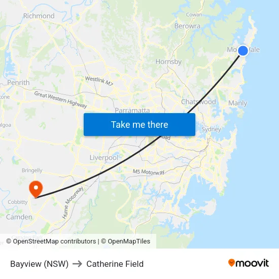 Bayview (NSW) to Catherine Field map