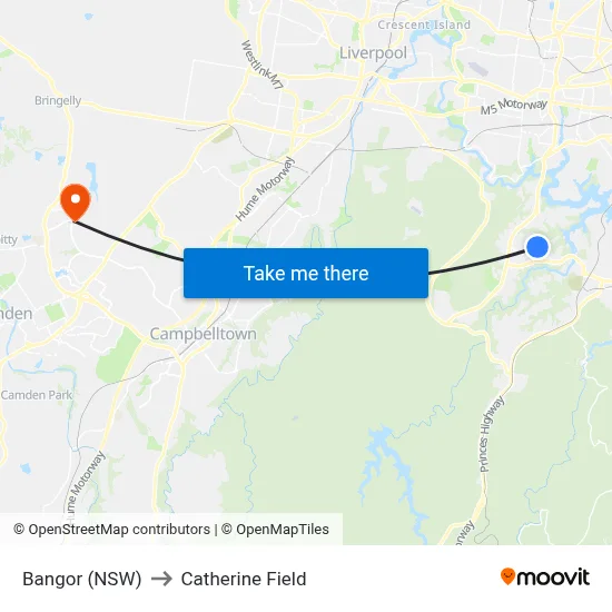 Bangor (NSW) to Catherine Field map