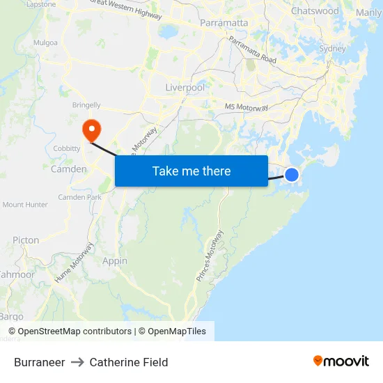 Burraneer to Catherine Field map