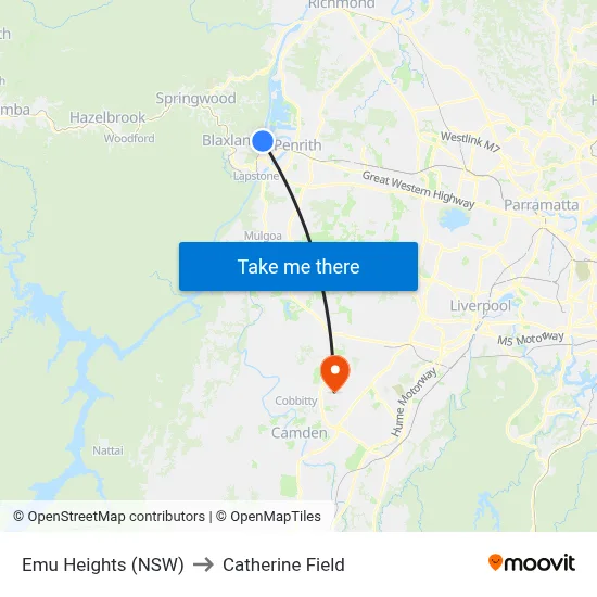 Emu Heights (NSW) to Catherine Field map