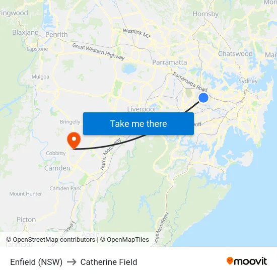 Enfield (NSW) to Catherine Field map