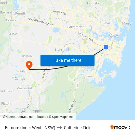 Enmore (Inner West - NSW) to Catherine Field map