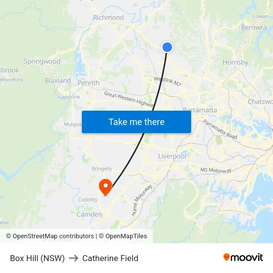 Box Hill (NSW) to Catherine Field map
