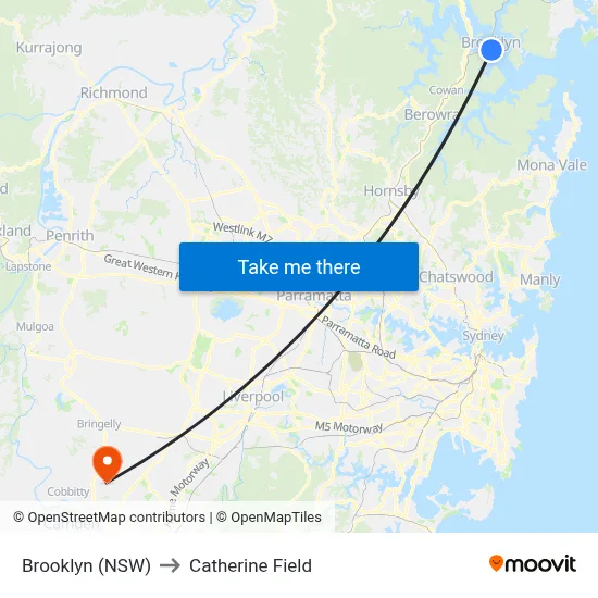 Brooklyn (NSW) to Catherine Field map