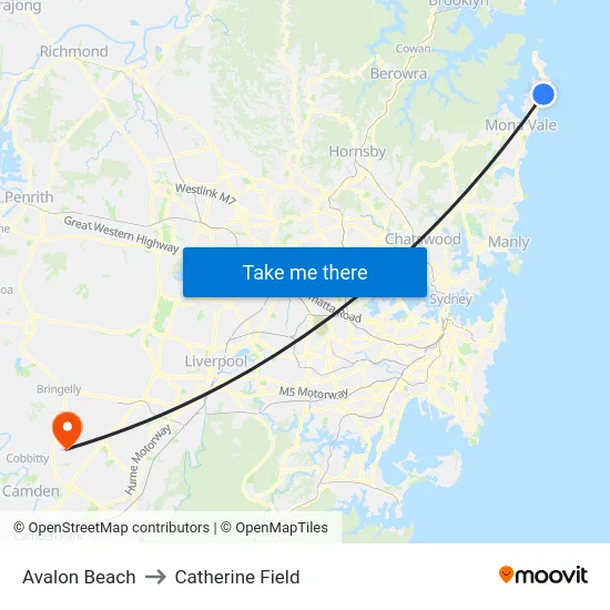 Avalon Beach to Catherine Field map