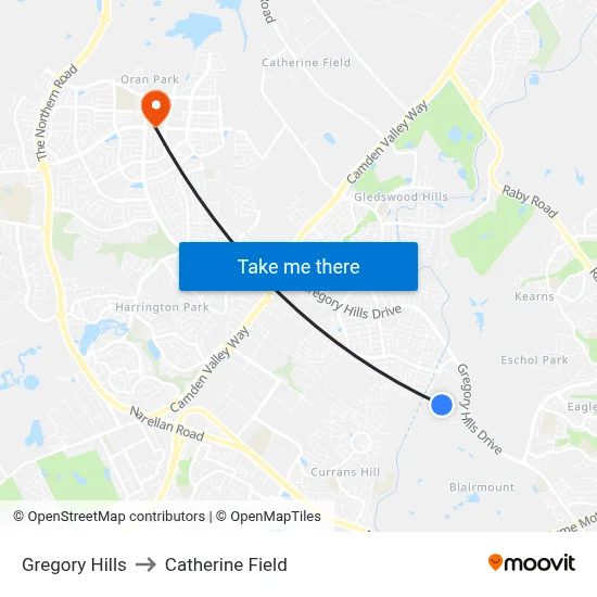 Gregory Hills to Catherine Field map