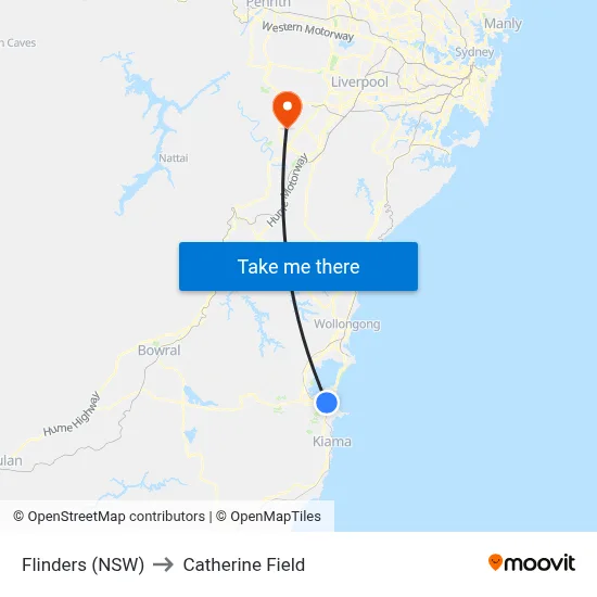 Flinders (NSW) to Catherine Field map