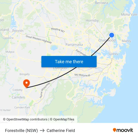 Forestville (NSW) to Catherine Field map