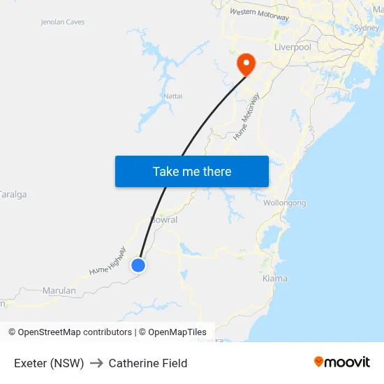Exeter (NSW) to Catherine Field map