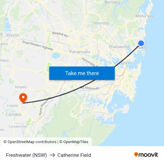 Freshwater (NSW) to Catherine Field map