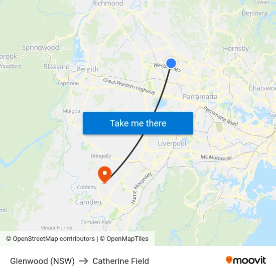 Glenwood (NSW) to Catherine Field map