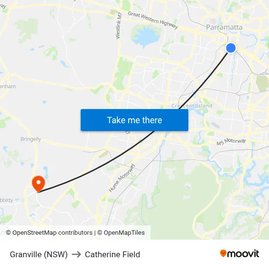 Granville (NSW) to Catherine Field map