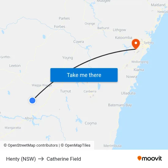 Henty (NSW) to Catherine Field map