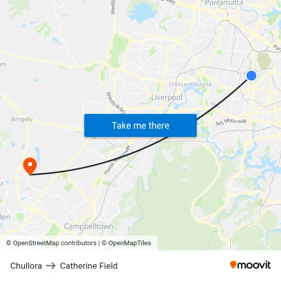 Chullora to Catherine Field map