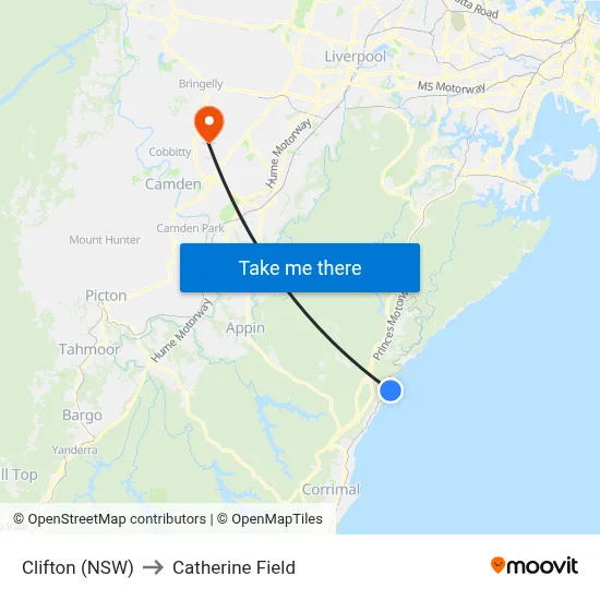 Clifton (NSW) to Catherine Field map