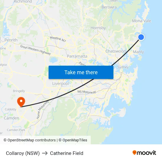 Collaroy (NSW) to Catherine Field map