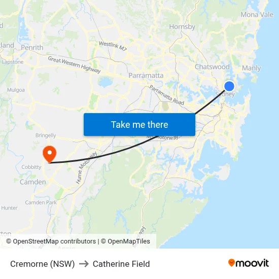 Cremorne (NSW) to Catherine Field map