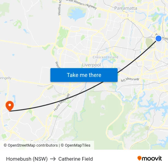 Homebush (NSW) to Catherine Field map