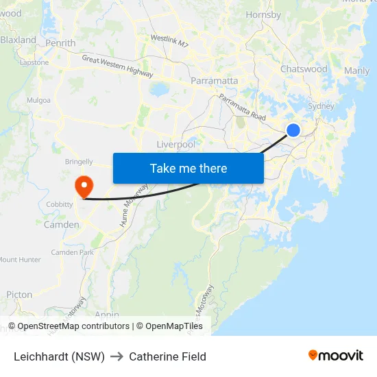 Leichhardt (NSW) to Catherine Field map