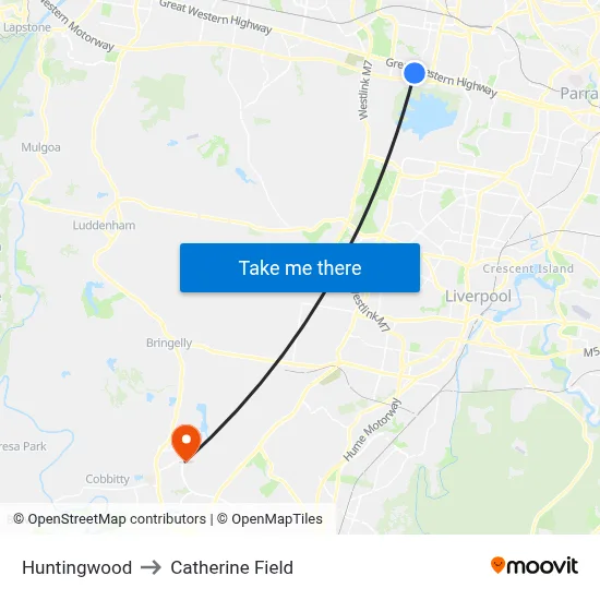 Huntingwood to Catherine Field map