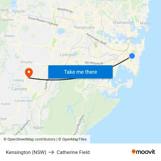 Kensington (NSW) to Catherine Field map