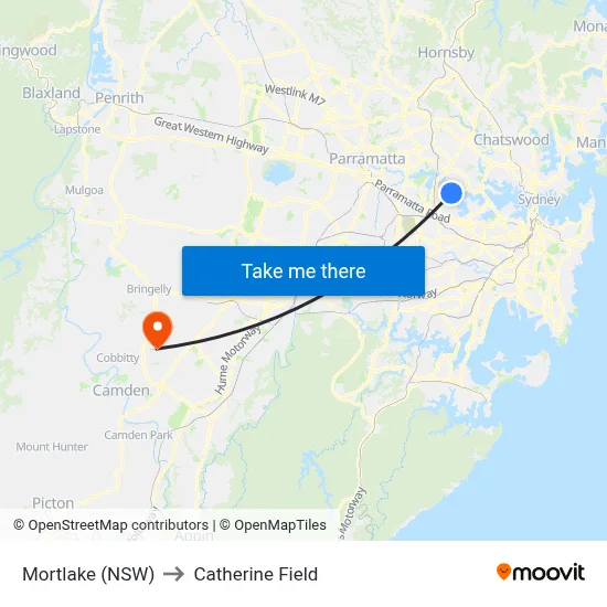 Mortlake (NSW) to Catherine Field map