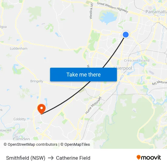 Smithfield (NSW) to Catherine Field map