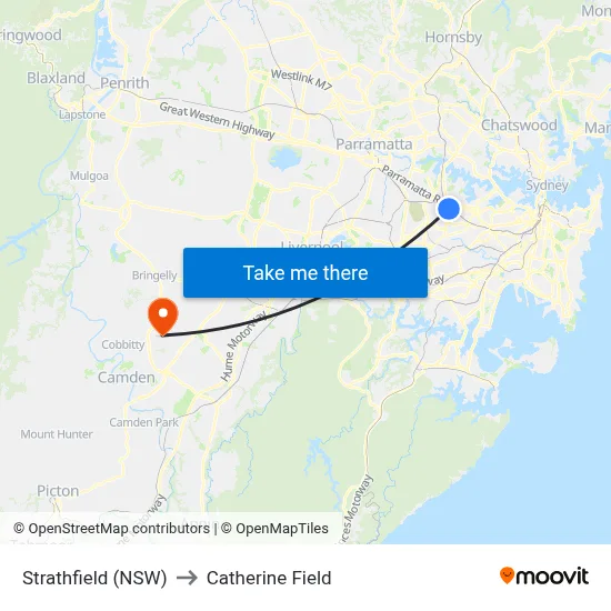 Strathfield (NSW) to Catherine Field map