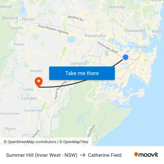 Summer Hill (Inner West - NSW) to Catherine Field map