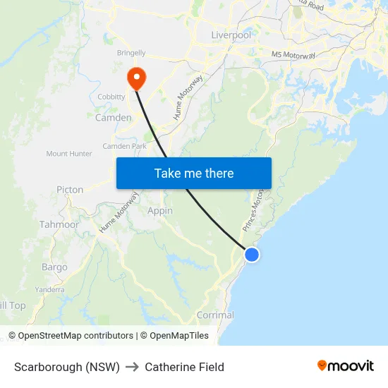 Scarborough (NSW) to Catherine Field map