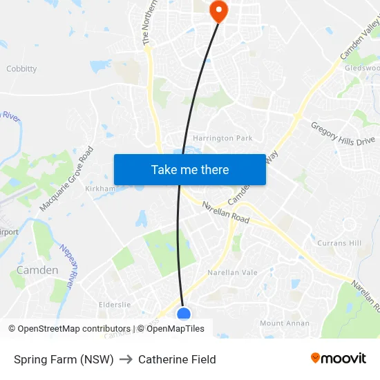 Spring Farm (NSW) to Catherine Field map