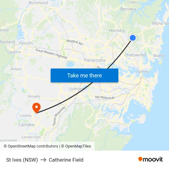 St Ives (NSW) to Catherine Field map