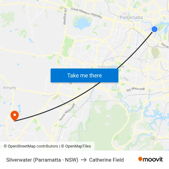 Silverwater (Parramatta - NSW) to Catherine Field map
