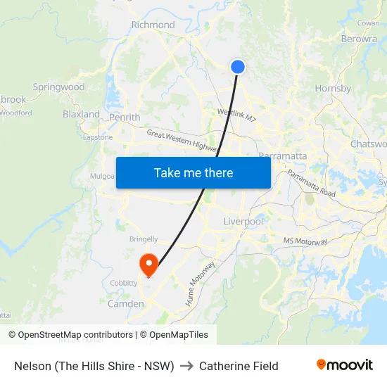 Nelson (The Hills Shire - NSW) to Catherine Field map
