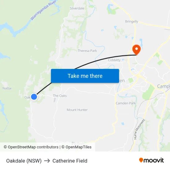 Oakdale (NSW) to Catherine Field map