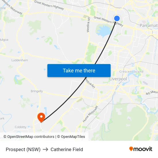 Prospect (NSW) to Catherine Field map