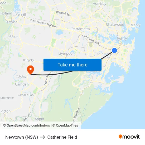 Newtown (NSW) to Catherine Field map