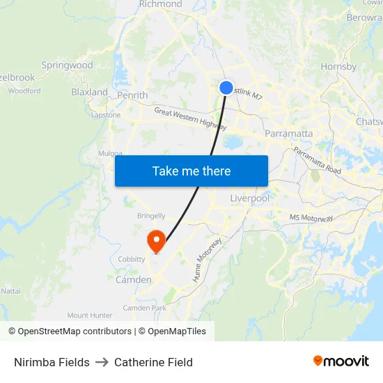 Nirimba Fields to Catherine Field map