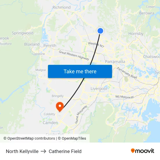 North Kellyville to Catherine Field map