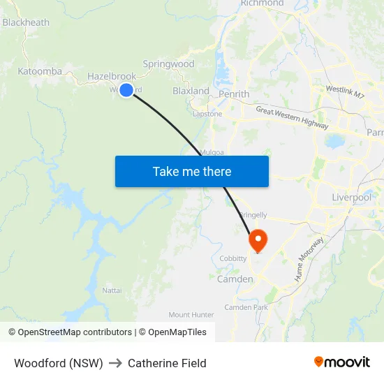 Woodford (NSW) to Catherine Field map