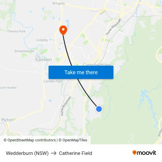Wedderburn (NSW) to Catherine Field map