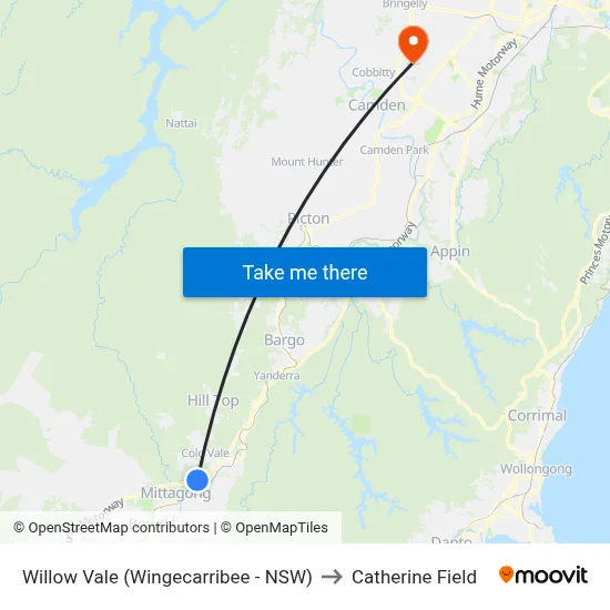 Willow Vale (Wingecarribee - NSW) to Catherine Field map