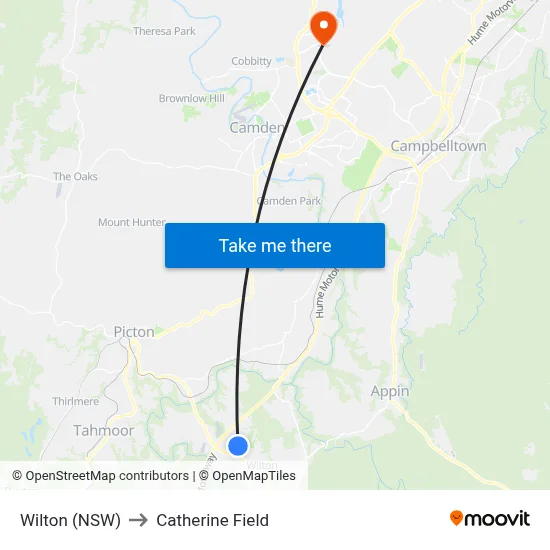Wilton (NSW) to Catherine Field map