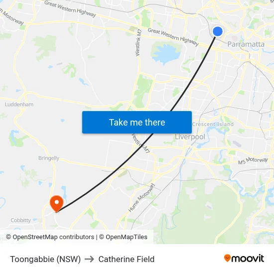 Toongabbie (NSW) to Catherine Field map