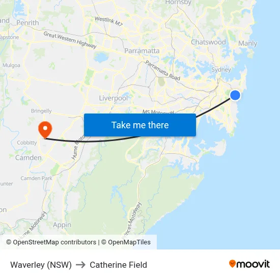 Waverley (NSW) to Catherine Field map