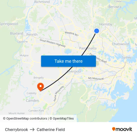 Cherrybrook to Catherine Field map