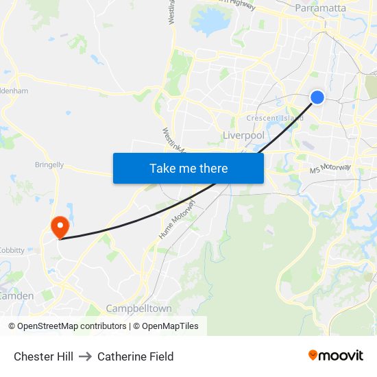 Chester Hill to Catherine Field map